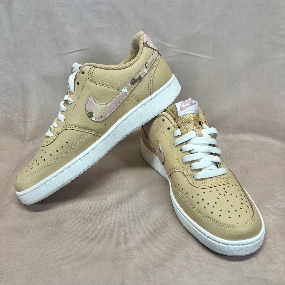 Nike Court Vision Low Women's Sesame Camo Swoosh Sneakers in White Size 9 - Picture 9 of 12